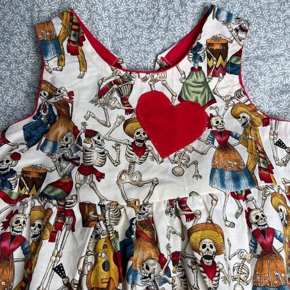 OOAK Handmade Dia De Los Muertos/Day of the Dead Dancing Skeleton Dress Sz 5 - Picture 4 of 5